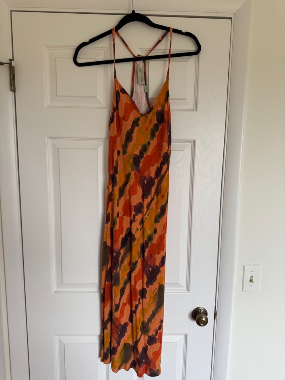 Anthropologie Orange Multi Print Slip Midi Dress size M